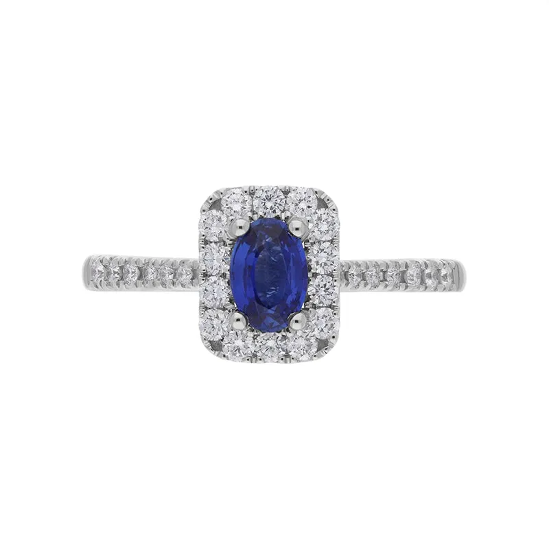 18ct White Gold 0.52ct Sapphire and Diamond Emerald Shape Ring