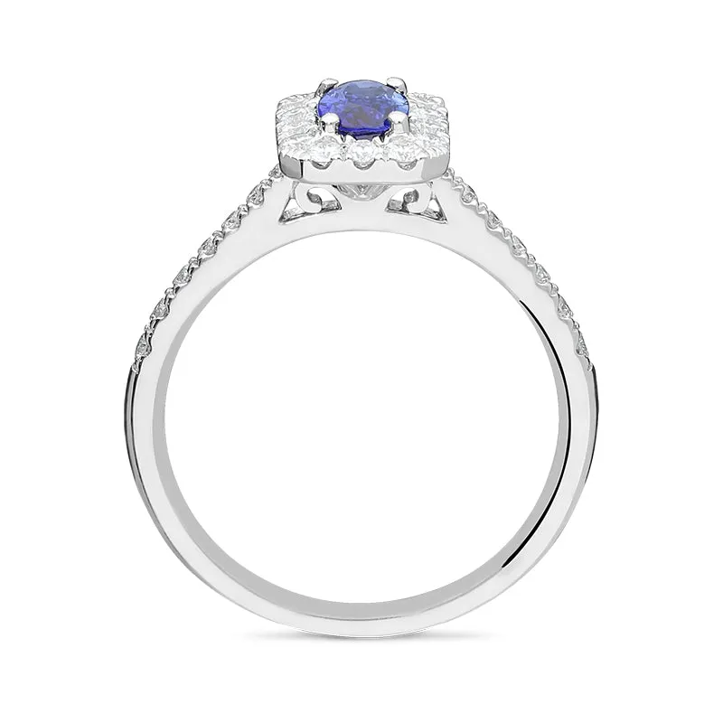 18ct White Gold 0.52ct Sapphire and Diamond Emerald Shape Ring