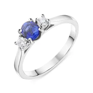 18ct White Gold 0.55ct Sapphire Diamond Oval Trilogy Ring