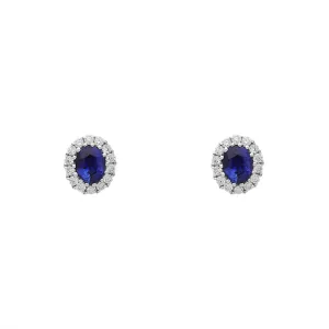 18ct White Gold 0.56ct Sapphire and Diamond Oval Cluster Earrings