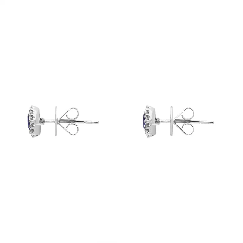 18ct White Gold 0.56ct Sapphire and Diamond Oval Cluster Earrings