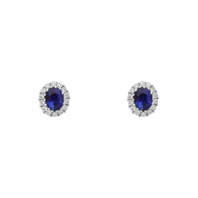 18ct White Gold 0.56ct Sapphire and Diamond Oval Cluster Earrings