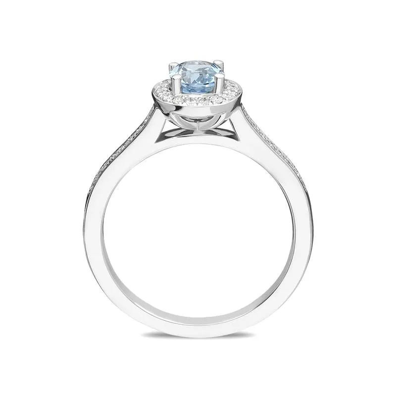18ct White Gold 0.57ct Aquamarine Diamond Oval Ring
