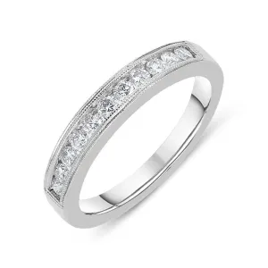 18ct White Gold 0.66ct Diamond Beaded Edge Wedding Half Eternity Ring