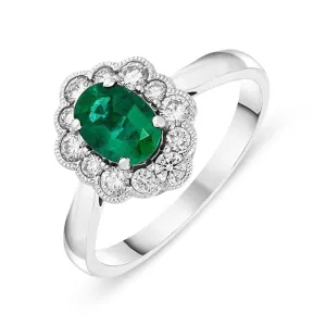 18ct White Gold 0.66ct Emerald and Diamond Cluster Ring