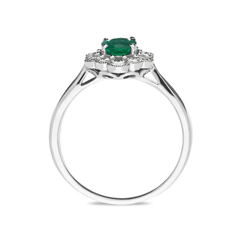 18ct White Gold 0.66ct Emerald and Diamond Cluster Ring