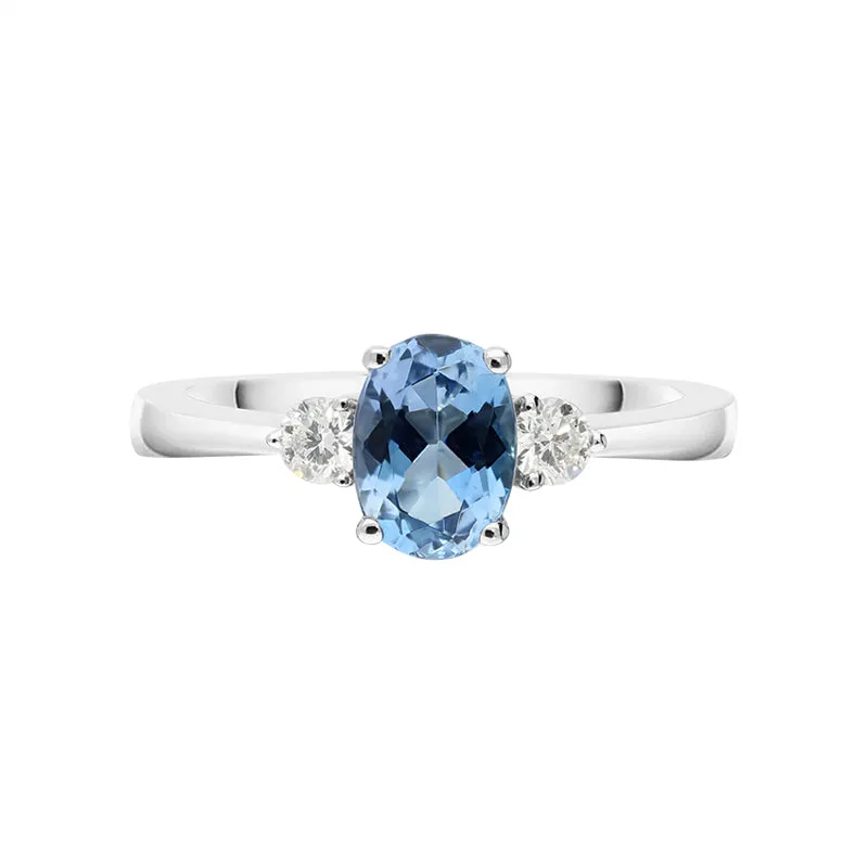 18ct White Gold 0.68ct Aquamarine Diamond Oval Trilogy Ring