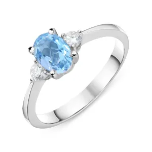 18ct White Gold 0.68ct Aquamarine Diamond Oval Trilogy Ring