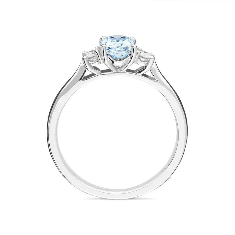 18ct White Gold 0.70ct Aquamarine and Diamond Three Stone Ring