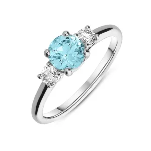 18ct White Gold 0.71ct Aquamarine and Diamond Three Stone Ring