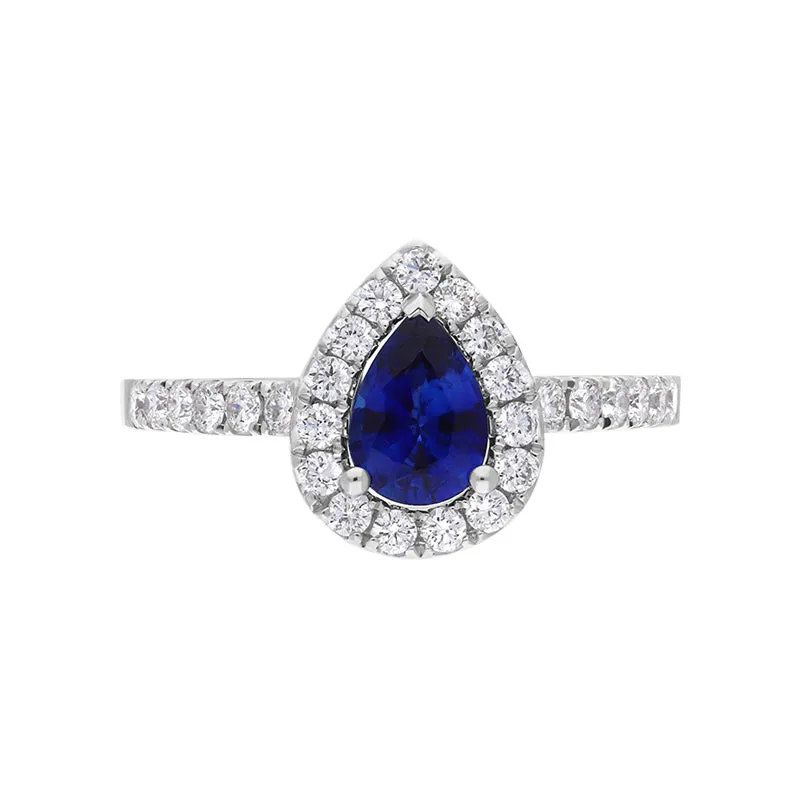 18ct White Gold 0.71ct Sapphire and Diamond Pear Ring