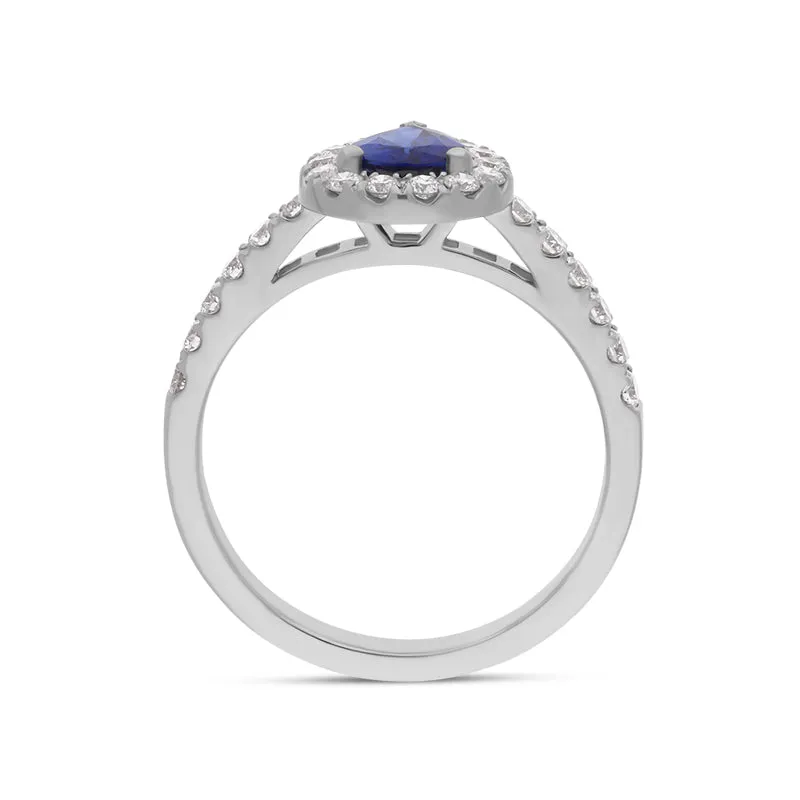 18ct White Gold 0.71ct Sapphire and Diamond Pear Ring