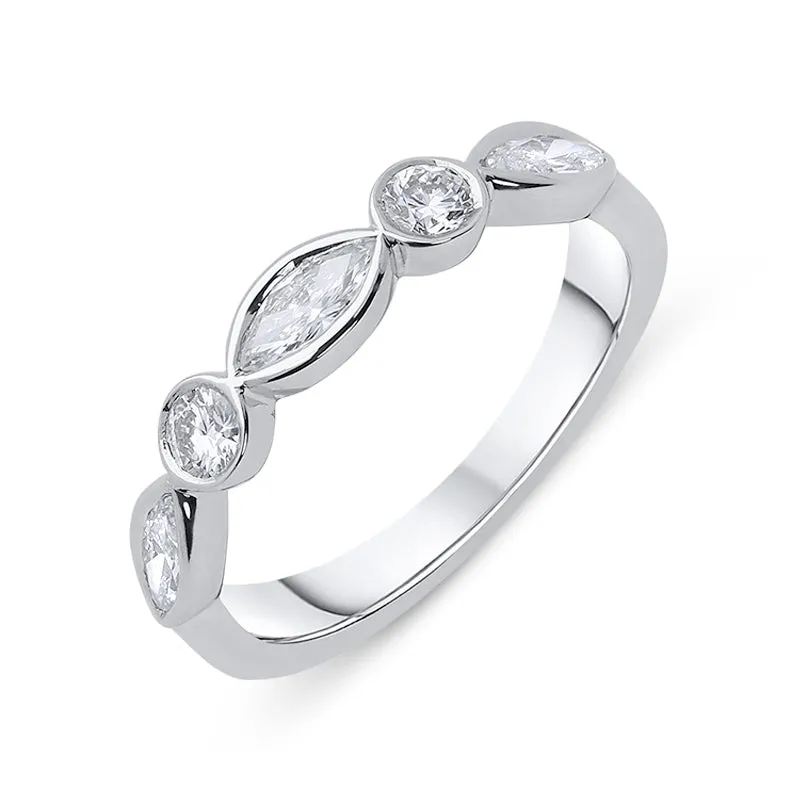 18ct White Gold 0.75ct Diamond Marquise Cut Half Eternity Ring