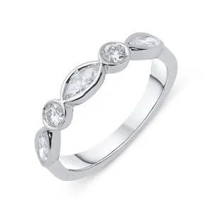 18ct White Gold 0.75ct Diamond Marquise Cut Half Eternity Ring