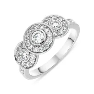 18ct White Gold 0.82ct Diamond Triple Round Shoulder Ring D