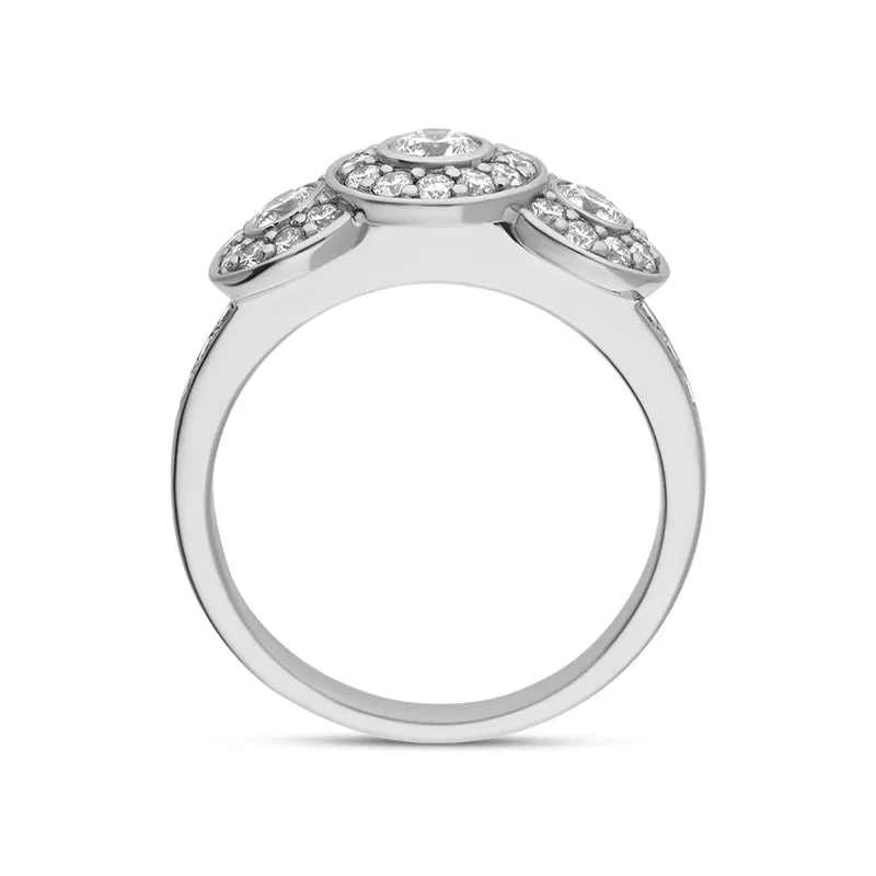 18ct White Gold 0.82ct Diamond Triple Round Shoulder Ring D