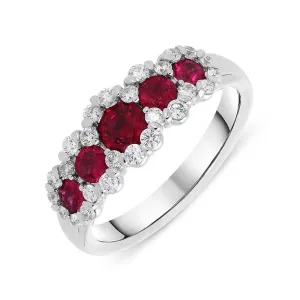 18ct White Gold 0.82ct Ruby Diamond Graduating Cluster Ring