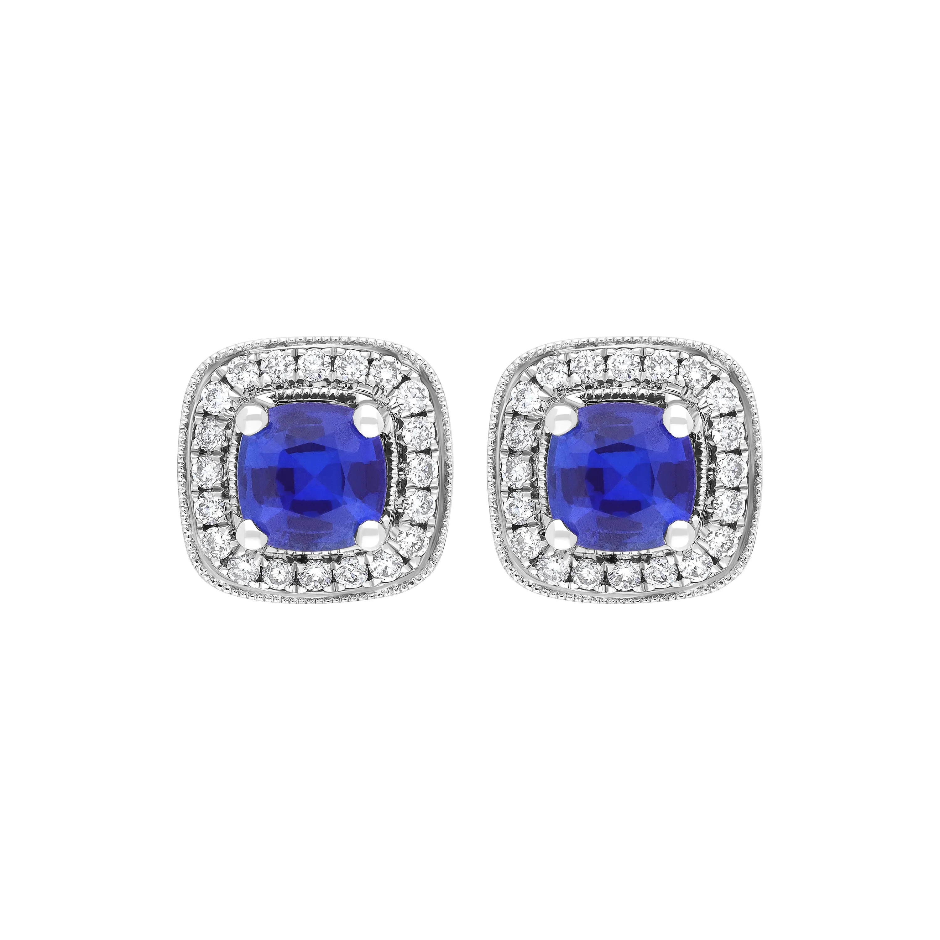 18ct White Gold 0.95ct Sapphire 0.19ct Diamond Pave Stud Earrings
