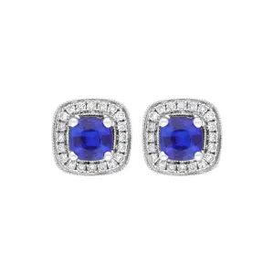 18ct White Gold 0.95ct Sapphire 0.19ct Diamond Pave Stud Earrings