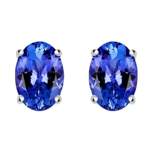 18ct White Gold 0.95ct Tanzanite Oval Cut Stud Earrings