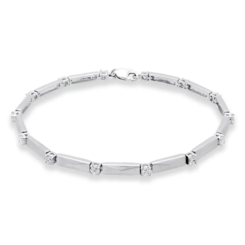 18ct White Gold 1.00ct Diamond Satin Finish Bracelet