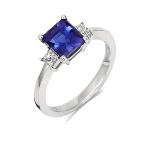 18ct White Gold 1.16ct Tanzanite 0.23ct Diamond Princess Cut Ring
