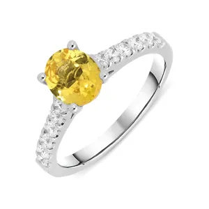 18ct White Gold 1.16ct Yellow Sapphire and Diamond Ring