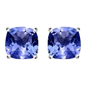 18ct White Gold 1.30ct Tanzanite Cushion Cut Solitaire Stud Earrings