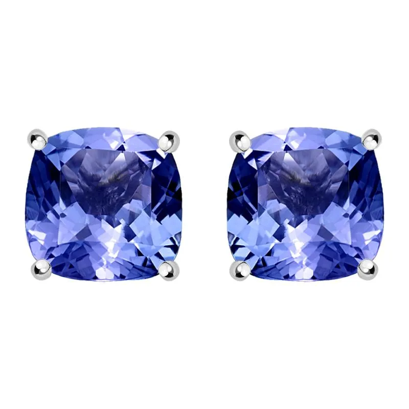 18ct White Gold 1.30ct Tanzanite Cushion Cut Solitaire Stud Earrings