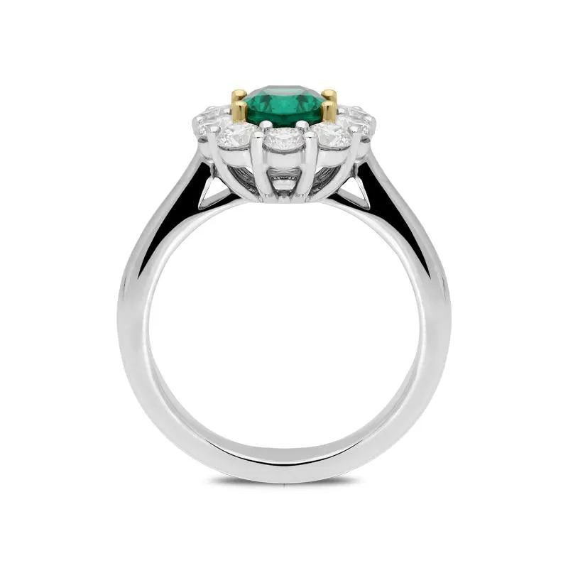 18ct White Gold 1.35ct Emerald Diamond Oval Cluster Ring