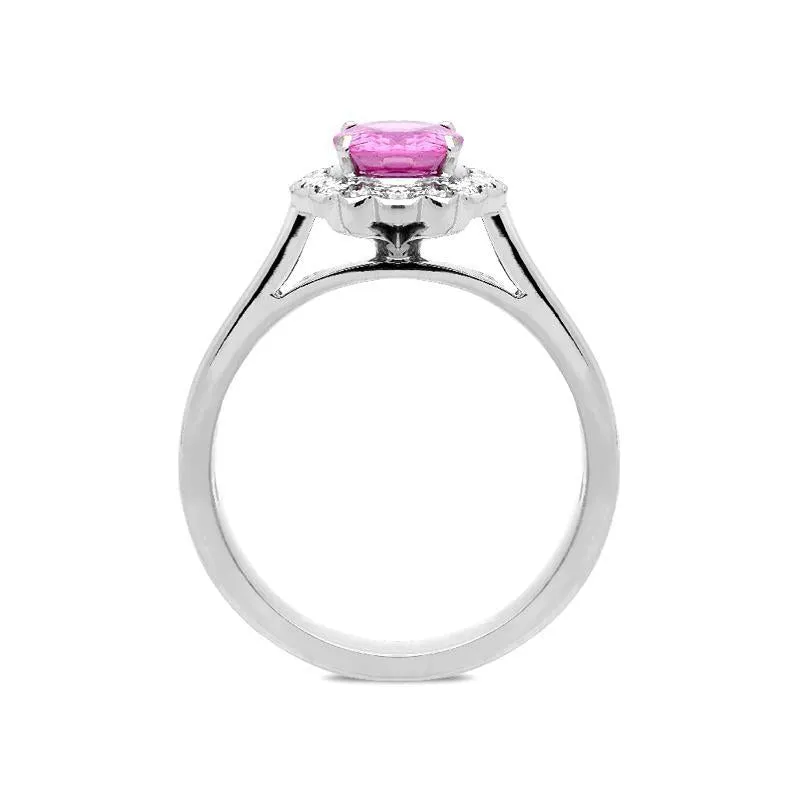 18ct White Gold 1.43ct Pink Sapphire Diamond Cluster Ring
