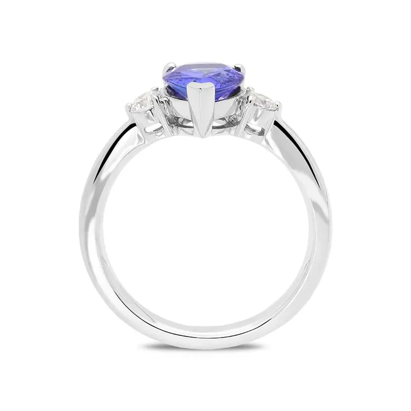 18ct White Gold 1.50ct Tanzanite Diamond Pear Cut Ring D