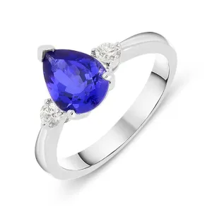 18ct White Gold 1.50ct Tanzanite Diamond Pear Cut Ring D