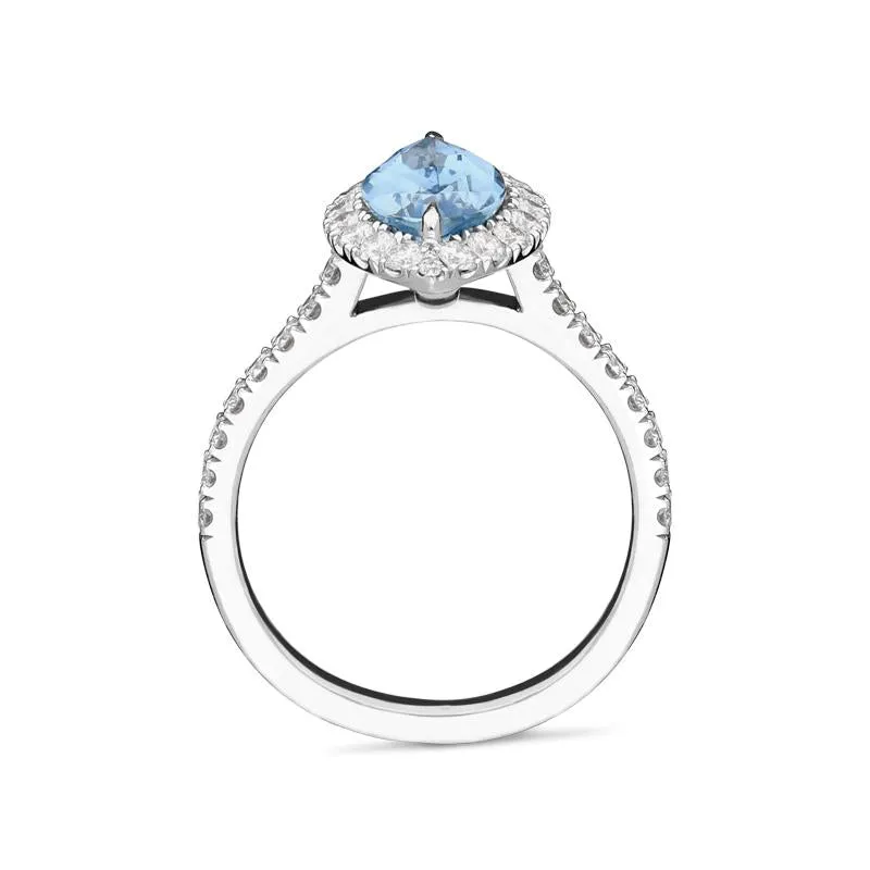 18ct White Gold 1.51ct Aquamarine Diamond Marquise Ring