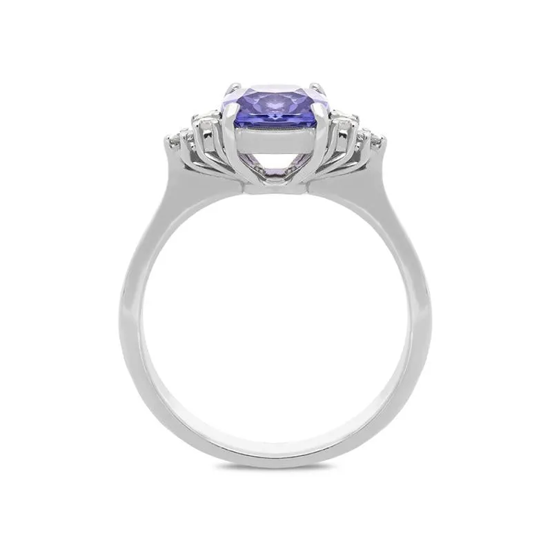 18ct White Gold 1.51ct Tanzanite Diamond Cushion Cut Ring