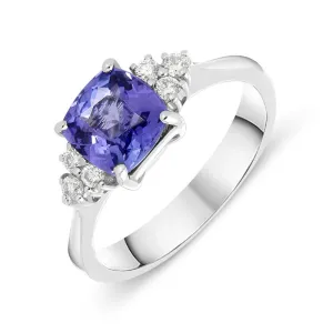 18ct White Gold 1.51ct Tanzanite Diamond Cushion Cut Ring