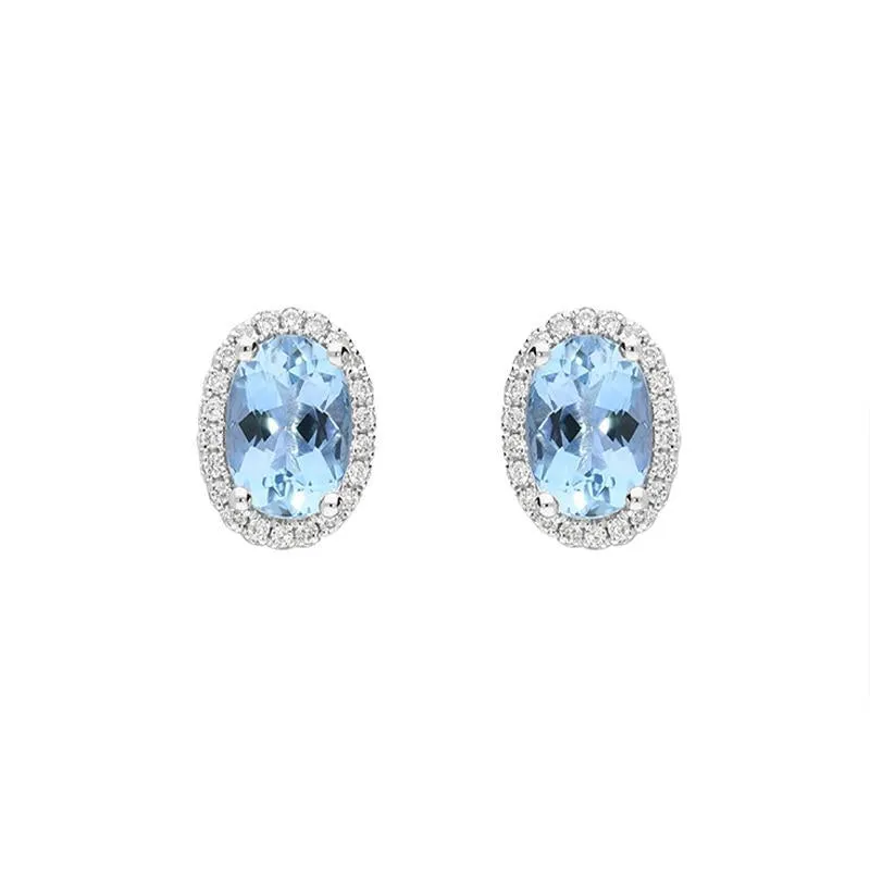 18ct White Gold 1.60ct Aquamarine Diamond Oval Cut Stud Earrings