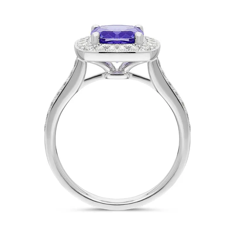 18ct White Gold 1.66ct Tanzanite 0.51 Carat Diamond Cluster Ring