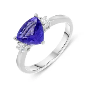 18ct White Gold 1.66ct Tanzanite Trillion Cut Trilogy Ring D