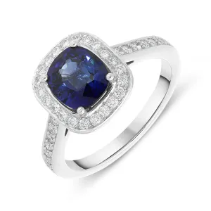 18ct White Gold 1.75ct Sapphire and Diamond Cushion Ring