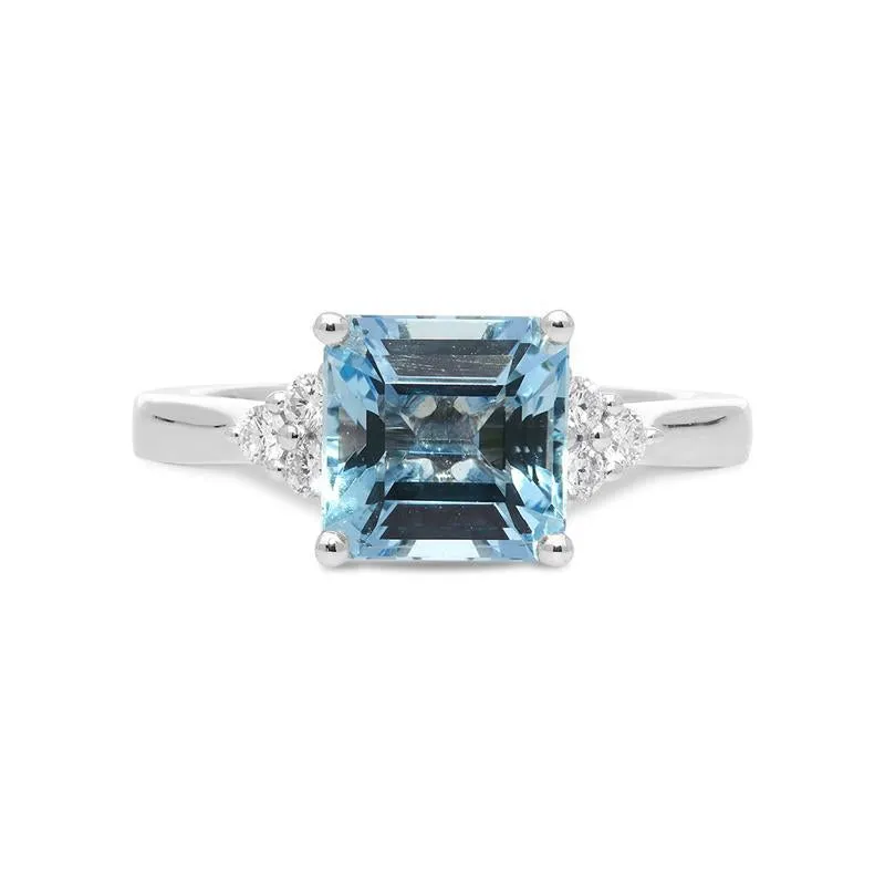 18ct White Gold 2.29ct Aquamarine Diamond Princess Cut Ring