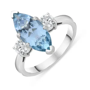 18ct White Gold 2.35ct Aquamarine Diamond Marquise Ring