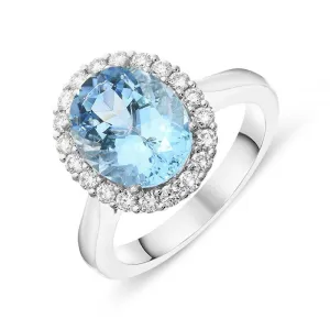 18ct White Gold 3.13ct Aquamarine 0.42ct Diamond Halo Ring