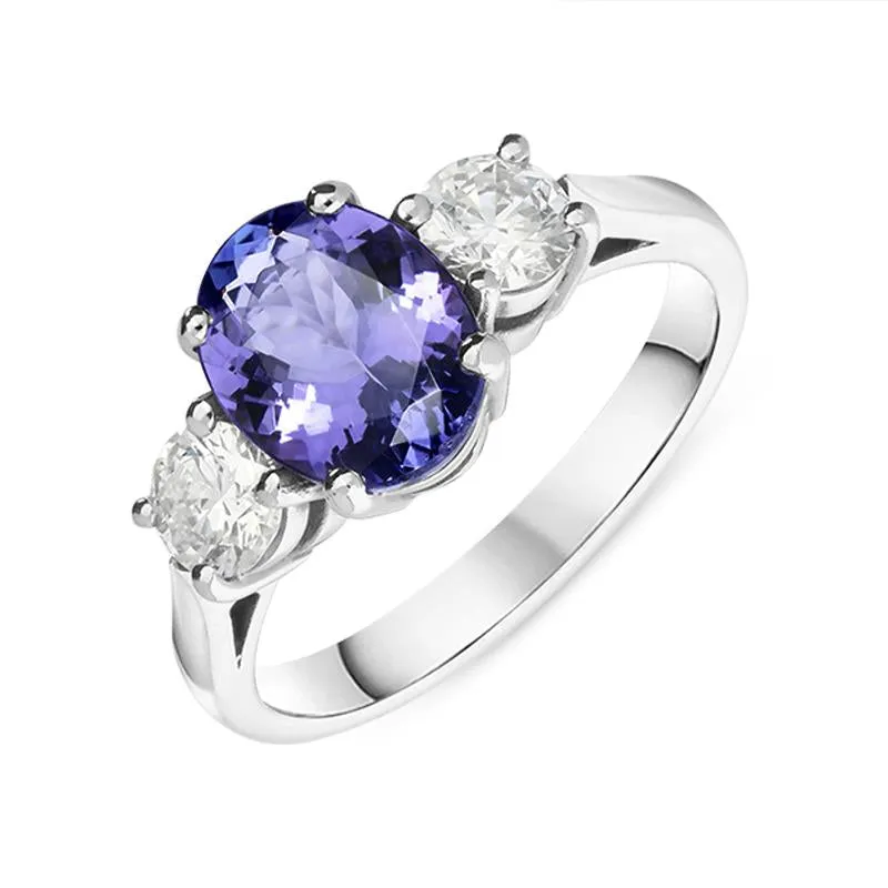 18ct White Gold 3.49ct Tanzanite Diamond Oval Cut Trilogy Ring D