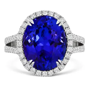 18ct White Gold 8.44ct Tanzanite 0.78ct Diamond Large Oval Ring