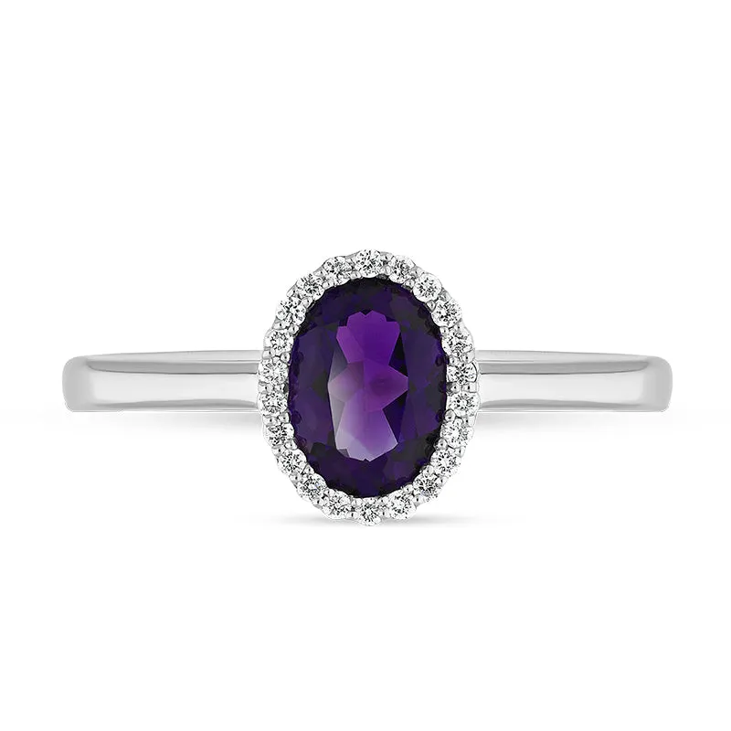 18ct White Gold Amethyst Diamond Oval Cut Cluster Ring