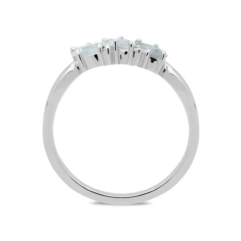 18ct White Gold Aquamarine and Diamond Twist Ring