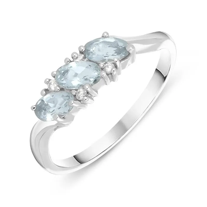 18ct White Gold Aquamarine and Diamond Twist Ring