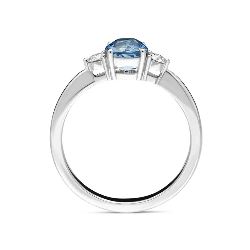 18ct White Gold Aquamarine Diamond Round Cut Three Stone Ring