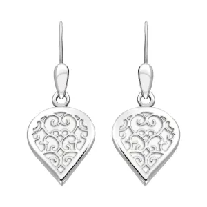 18ct White Gold Bauxite Flore Filigree Heart Drop Earrings